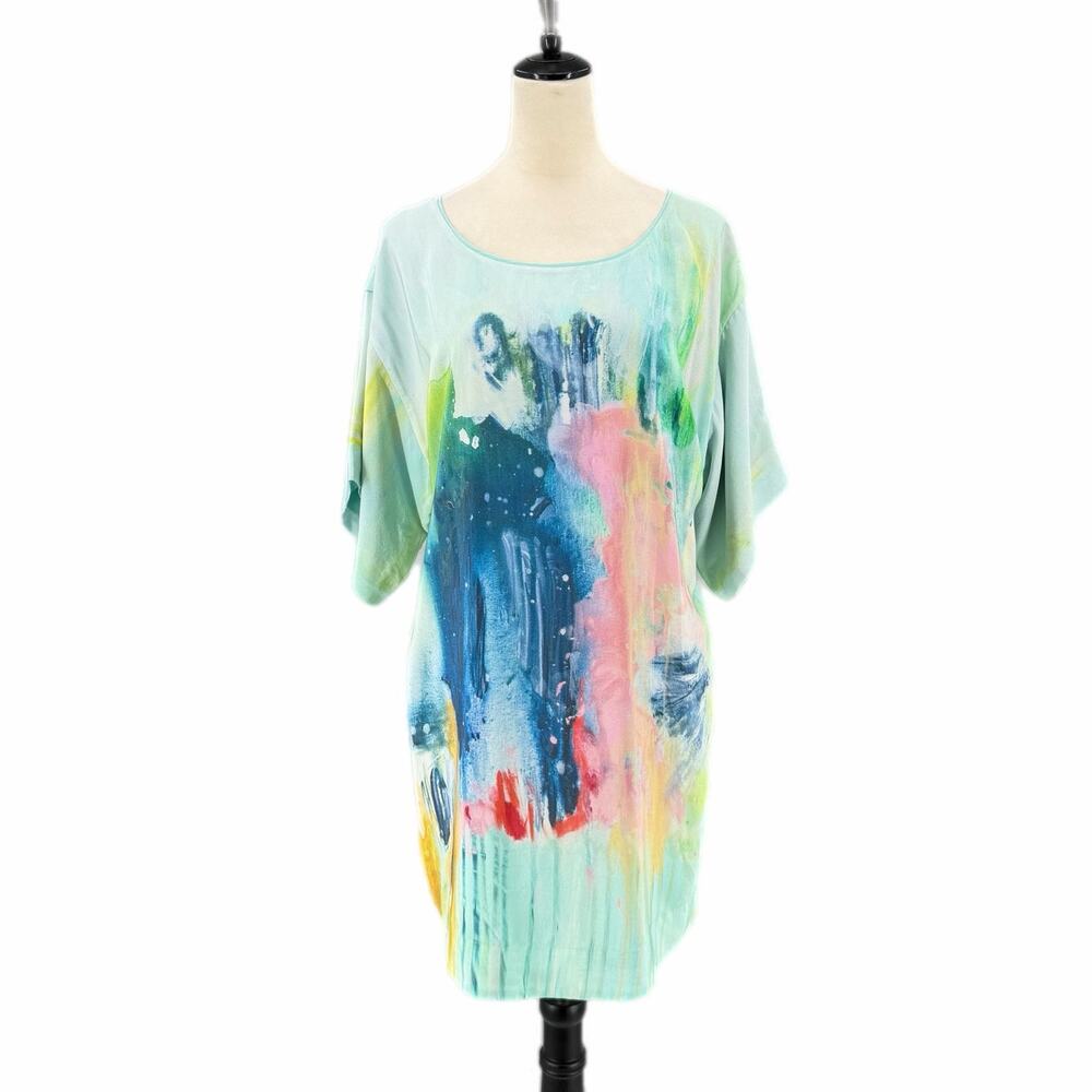 Maeve Anthropologie 100% Abstract Watercolor Blue Colorful Pastel Tunic Dress